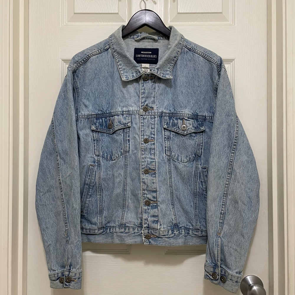 Vintage Canyon River Blues Denim Jean Trucker Jacket 90s Light Wash Pockets L‎